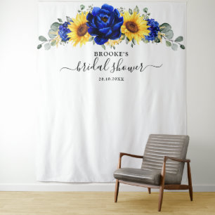 Royal Blue Rustic Sonnenblume Modernes Brautparty Wandteppich