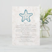 Royal Blue Rustic Starfish Hochzeitsinformationen Einladung (Stehend Vorderseite)