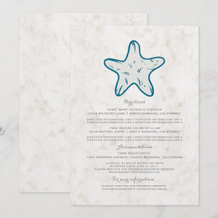 Royal Blue Rustic Starfish Hochzeitsinformationen Einladung