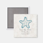 Royal Blue Rustic Starfish Save the Date Magnet (Vorderseite/Rückseite)