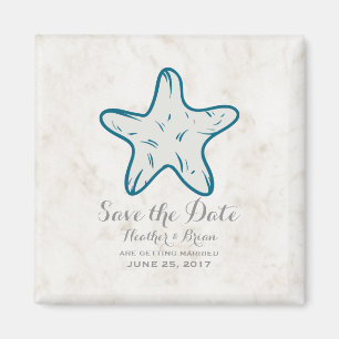 Royal Blue Rustic Starfish Save the Date Magnet