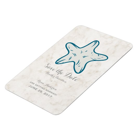 Royal Blue Rustic Starfish Save the Date Magnet (Linke Seite)
