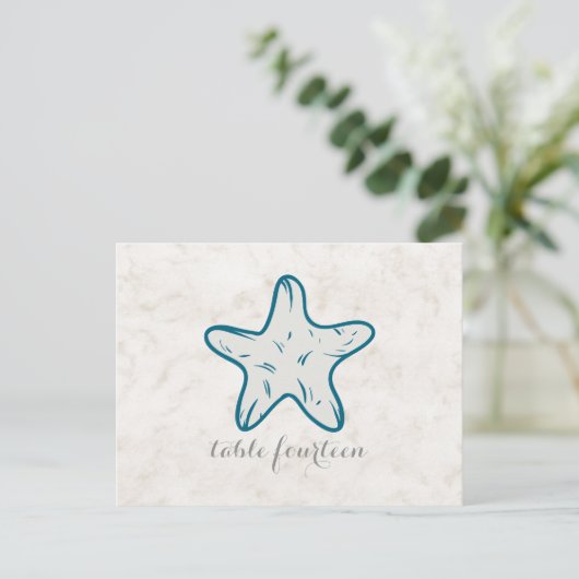 Royal Blue Rustic Starfish Tischnummer Postcard (Stehend Vorderseite)