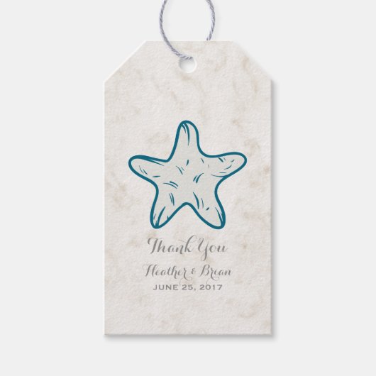 Royal Blue Rustic Starfish Wedding Geschenkanhänger (Vorderseite)