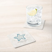 Royal Blue Rustic Starfish Wedding Rechteckiger Pappuntersetzer (Vor Ort)