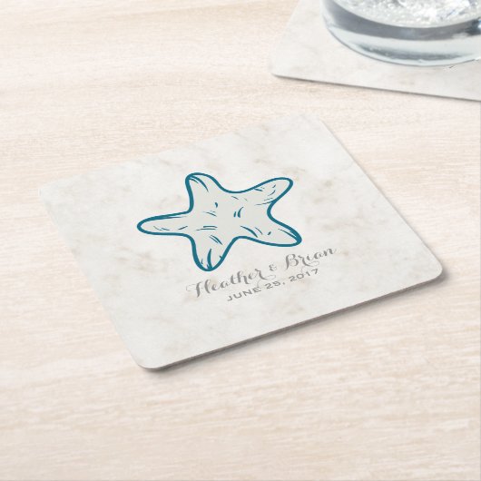 Royal Blue Rustic Starfish Wedding Rechteckiger Pappuntersetzer (angewinkelt)
