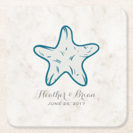 Royal Blue Rustic Starfish Wedding Rechteckiger Pappuntersetzer