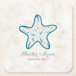 Royal Blue Rustic Starfish Wedding Rechteckiger Pappuntersetzer