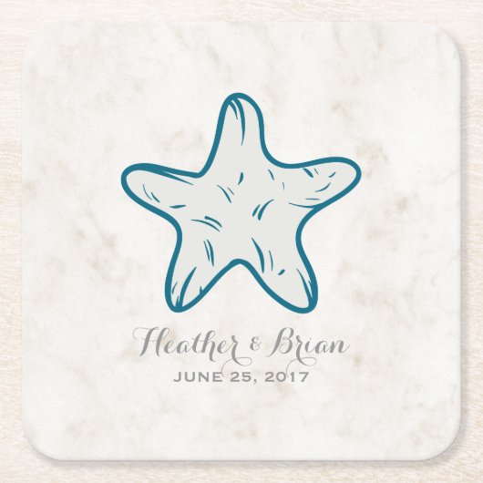 Royal Blue Rustic Starfish Wedding Rechteckiger Pappuntersetzer (Vorderseite)
