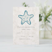 Royal Blue Rustic Starfish Wedding RSVP Card (Stehend Vorderseite)