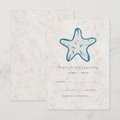 Royal Blue Rustic Starfish Wedding RSVP Card Karte (Vorne/Hinten)