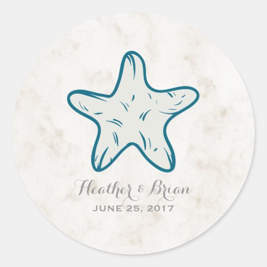 Royal Blue Rustic Starfish Wedding Runder Aufkleber (Vorderseite)