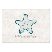 Royal Blue Rustic Starfish Wedding Table Tischnummer (Rückseite)