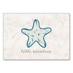 Royal Blue Rustic Starfish Wedding Table Tischnummer