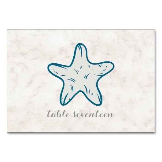 Royal Blue Rustic Starfish Wedding Table Tischnummer (Vorderseite)
