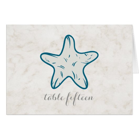 Royal Blue Rustic Starfish Wedding Tischnummer (Vorderseite (Horizontal))