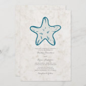 Royal Blue Rustic Starfish Wedite Einladung (Vorne/Hinten)
