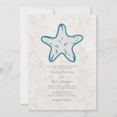Royal Blue Rustic Starfish Wedite Einladung (Vorderseite)