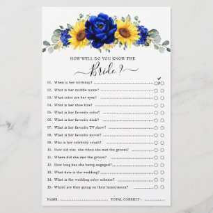 Royal Blue Rustic Sunflower Brautparty Game