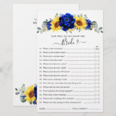 Royal Blue Rustic Sunflower Brautparty Game (Vorne/Hinten)