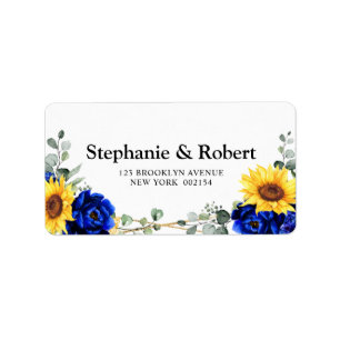 Royal Blue Rustic Sunflower Geometric Wedding Adressaufkleber