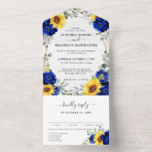 Royal Blue Rustic Sunflower Geometric Wedding All In One Einladung (Innen Boden)