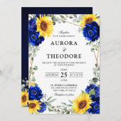 Royal Blue Rustic Sunflower Geometric Wedding Inv Einladung (Vorne/Hinten)