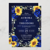 Royal Blue Rustic Sunflower Geometric Wedding Inv Einladung (Vorne/Hinten)