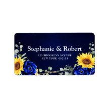 Royal Blue Rustic Sunflower Geometric Wedding Labr