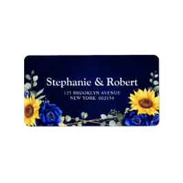 Royal Blue Rustic Sunflower Geometric Wedding Labr Adressaufkleber