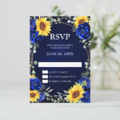 Royal Blue Rustic Sunflower Geometric Wedding RSV RSVP Karte (Stehend Vorderseite)