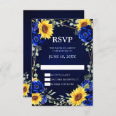 Royal Blue Rustic Sunflower Geometric Wedding RSV RSVP Karte (Vorne/Hinten)
