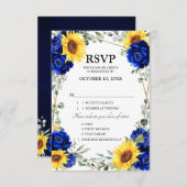 Royal Blue Rustic Sunflower Geometric Wedding RSVP Karte (Vorne/Hinten)