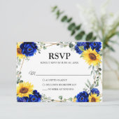 Royal Blue Rustic Sunflower Geometric Wedding RSVP Karte (Stehend Vorderseite)