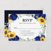 Royal Blue Rustic Sunflower Geometric Wedding RSVP Karte (Vorne/Hinten)