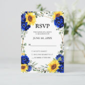 Royal Blue Rustic Sunflower Geometric Wedding RSVP Karte (Stehend Vorderseite)