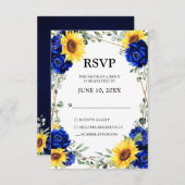 Royal Blue Rustic Sunflower Geometric Wedding RSVP Karte (Vorne/Hinten)