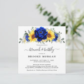 Royal Blue Rustic Sunflower Modern Brunch & Bubbly Einladung (Stehend Vorderseite)