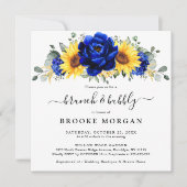 Royal Blue Rustic Sunflower Modern Brunch & Bubbly Einladung (Vorderseite)