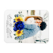 Royal Blue Rustic Sunflower Modern Save the Date Magnet (Horizontal)