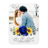 Royal Blue Rustic Sunflower Modern Save the Date Magnet (Vertikal)