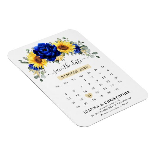 Royal Blue Rustic Sunflower Modern Save the Date Magnet (Rechte Seite)