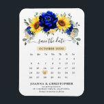 Royal Blue Rustic Sunflower Modern Save the Date Magnet<br><div class="desc">Eleganter und moderner rustikaler Save the Date-Kalender-Magnet mit hellgelber Sonnenblume,  königlich blauen Pfannenbäumen,  Babyatmen,  Gipsophila Blumenrahmen / Kranz mit Eukalyptus-Blätter. Weitere passende Designs und Variationen finden Sie in meinem "Blitzweddingpaperie" Shop. Und zögern Sie nicht,  mich für weitere Anpassungen oder Match-Artikel zu kontaktieren.</div>