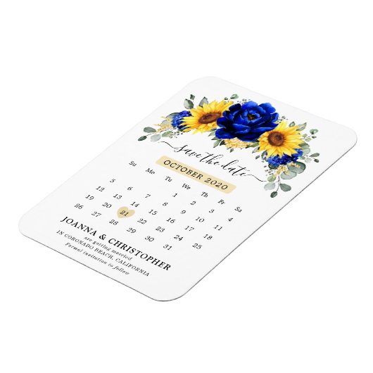 Royal Blue Rustic Sunflower Modern Save the Date Magnet (Linke Seite)