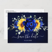 Royal Blue Rustic Sunflower Modern Save the Date P Postkarte (Vorne/Hinten)