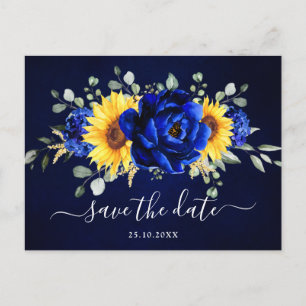 Royal Blue Rustic Sunflower Modern Save the Date P Postkarte