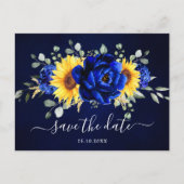Royal Blue Rustic Sunflower Modern Save the Date P Postkarte (Vorderseite)