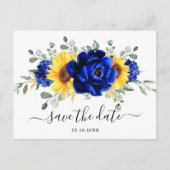 Royal Blue Rustic Sunflower Modern Save the Date Postkarte (Vorderseite)