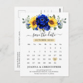 Royal Blue Rustic Sunflower Modern Save the Date Postkarte (Vorne/Hinten)