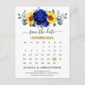 Royal Blue Rustic Sunflower Modern Save the Date Postkarte (Vorderseite)